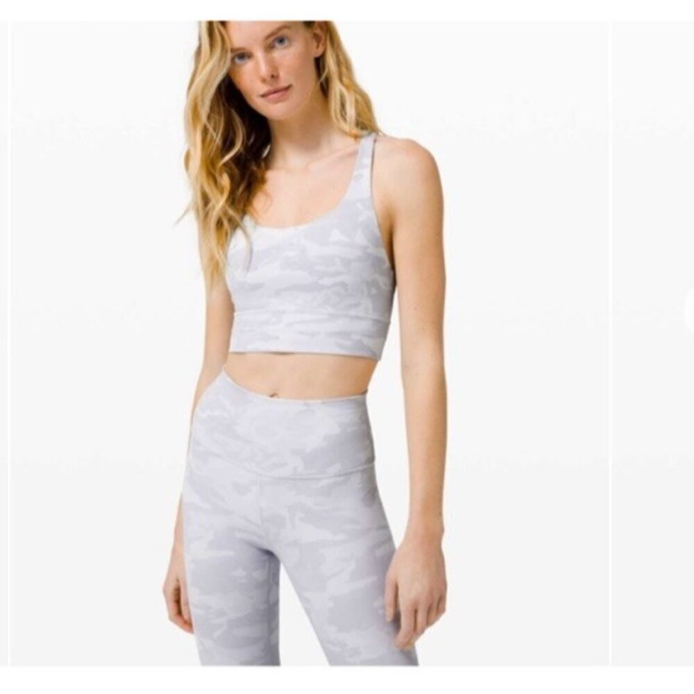 Lululemon Energy Sports Bra Lavender Gray Camo Size 8 Pockets For Cups